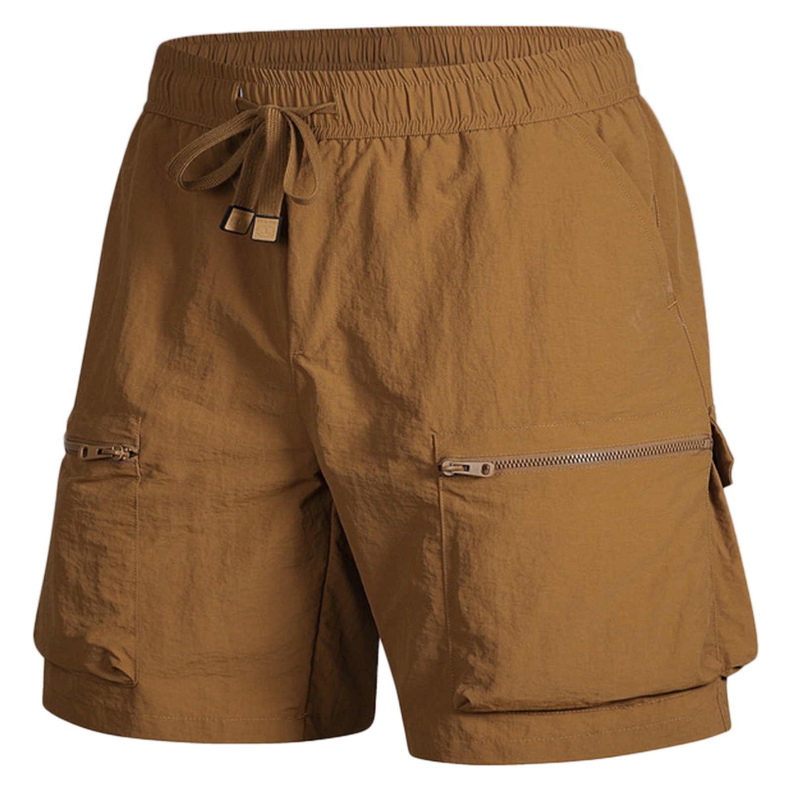 thumbnail image 4 of Pantalones de trabajo europeos de color liso con bolsillo con cremallera para hombre - Pantalones cortos deportivos holgados informales, 4 of 8